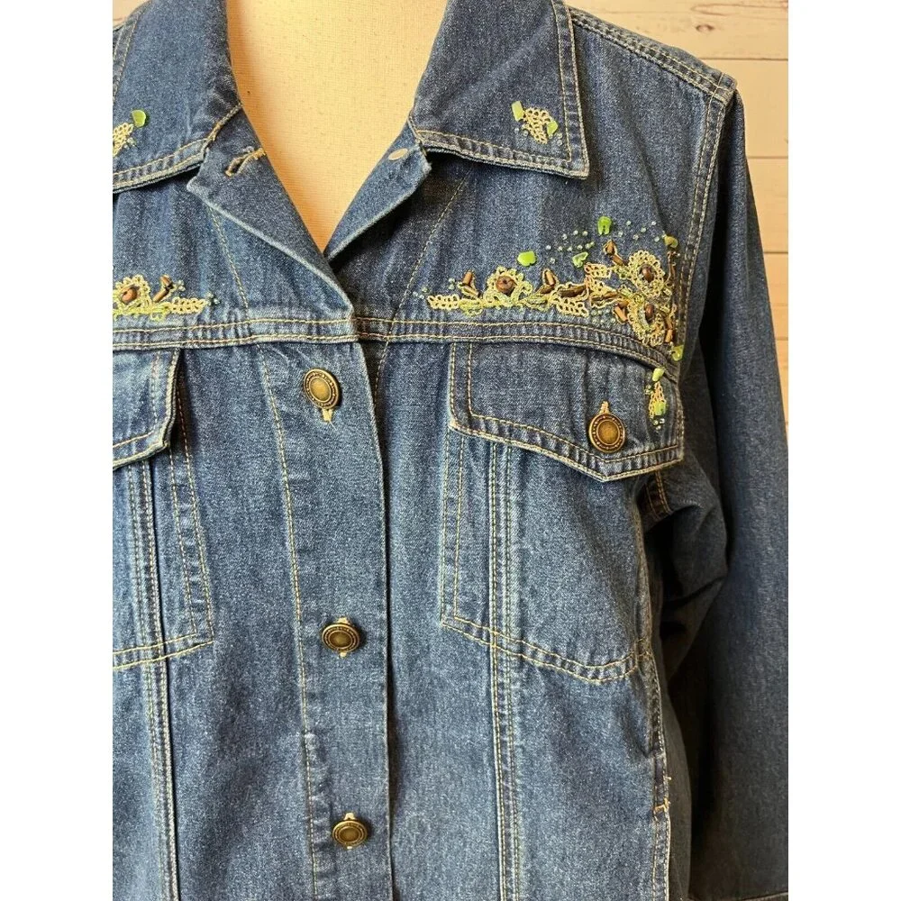 Denim & Co Jean Jacket Plus size 1X Trucker Coat Bling Cotton Y2K 90s - Picture 8 of 9